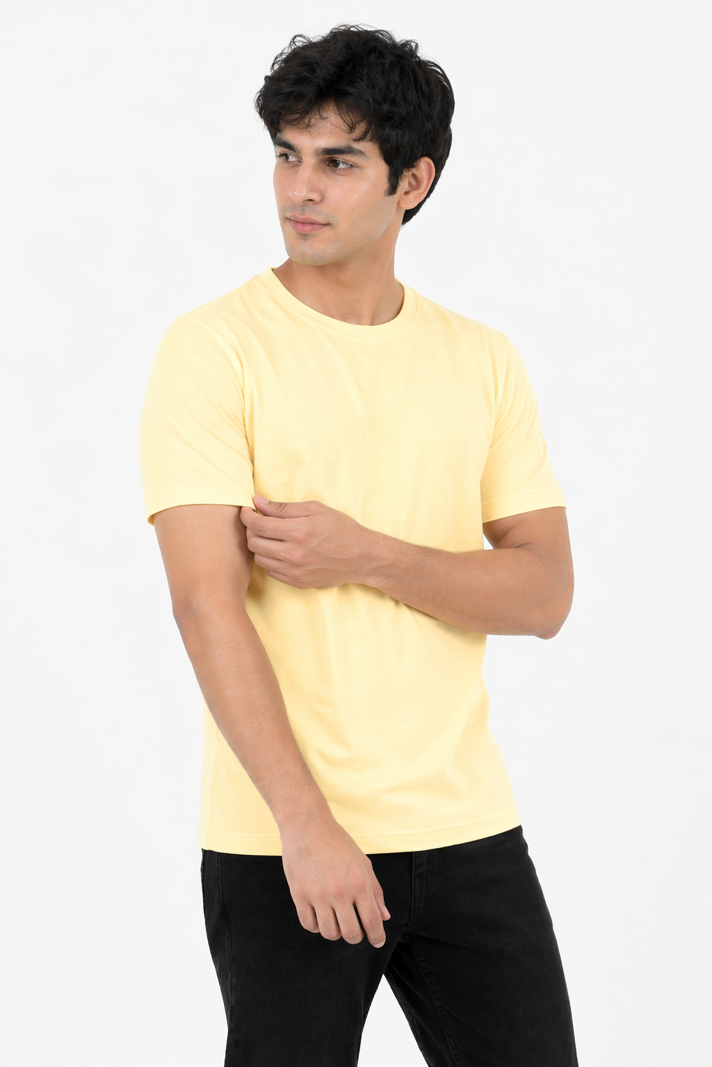 Cream Cotton 180 GSM Regular Fit Round Neck Men’s T-Shirt