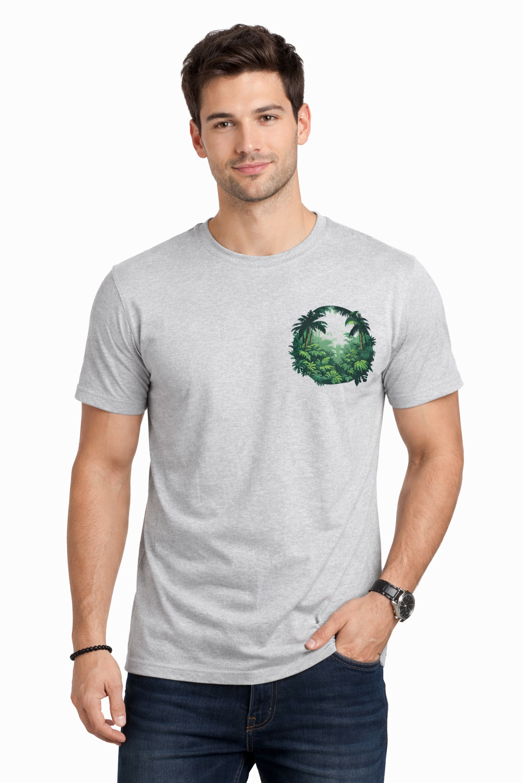 Nisarga's Unisex Silver Grey Cotton Round Neck T-shirts