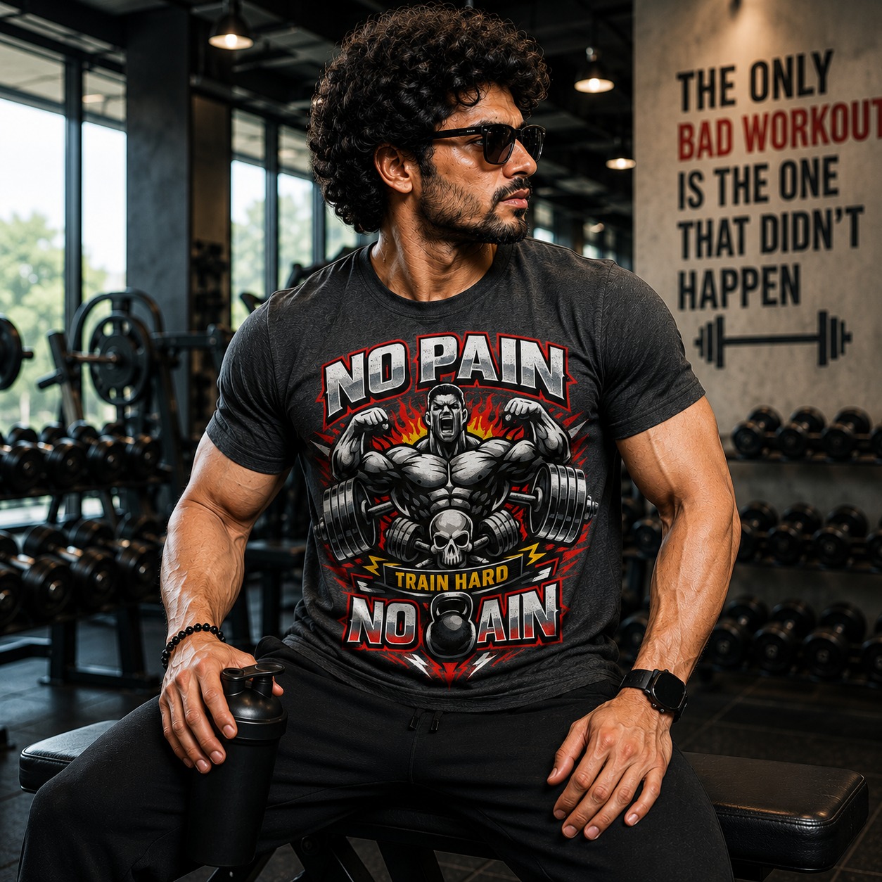 No Pain No Gain Train Hard Men’s Gym T-Shirt – Charcoal Black