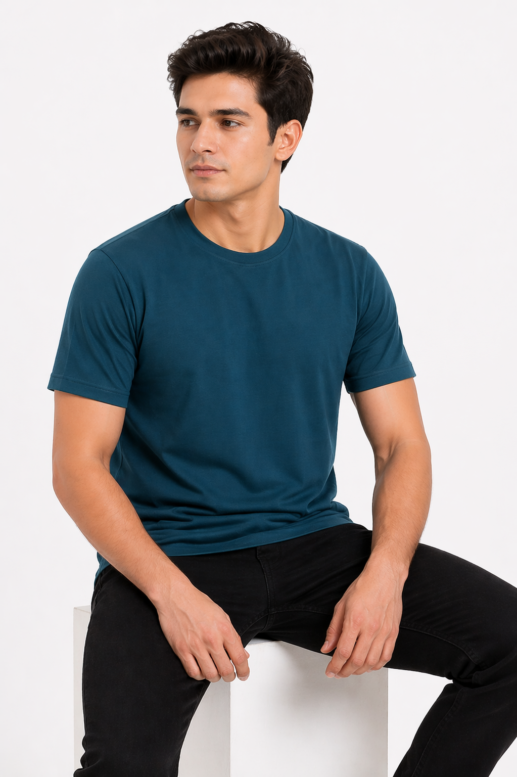 Petrol Blue Cotton 180 GSM Regular Fit Round Neck Men’s T-Shirt