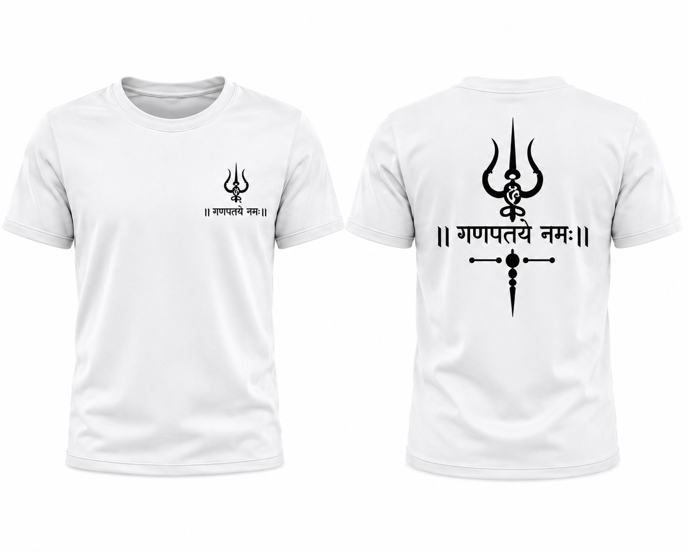 Apnacart trishul with om Ganeshay White Kids Polycotton 180GSM Round Neck Tshirts