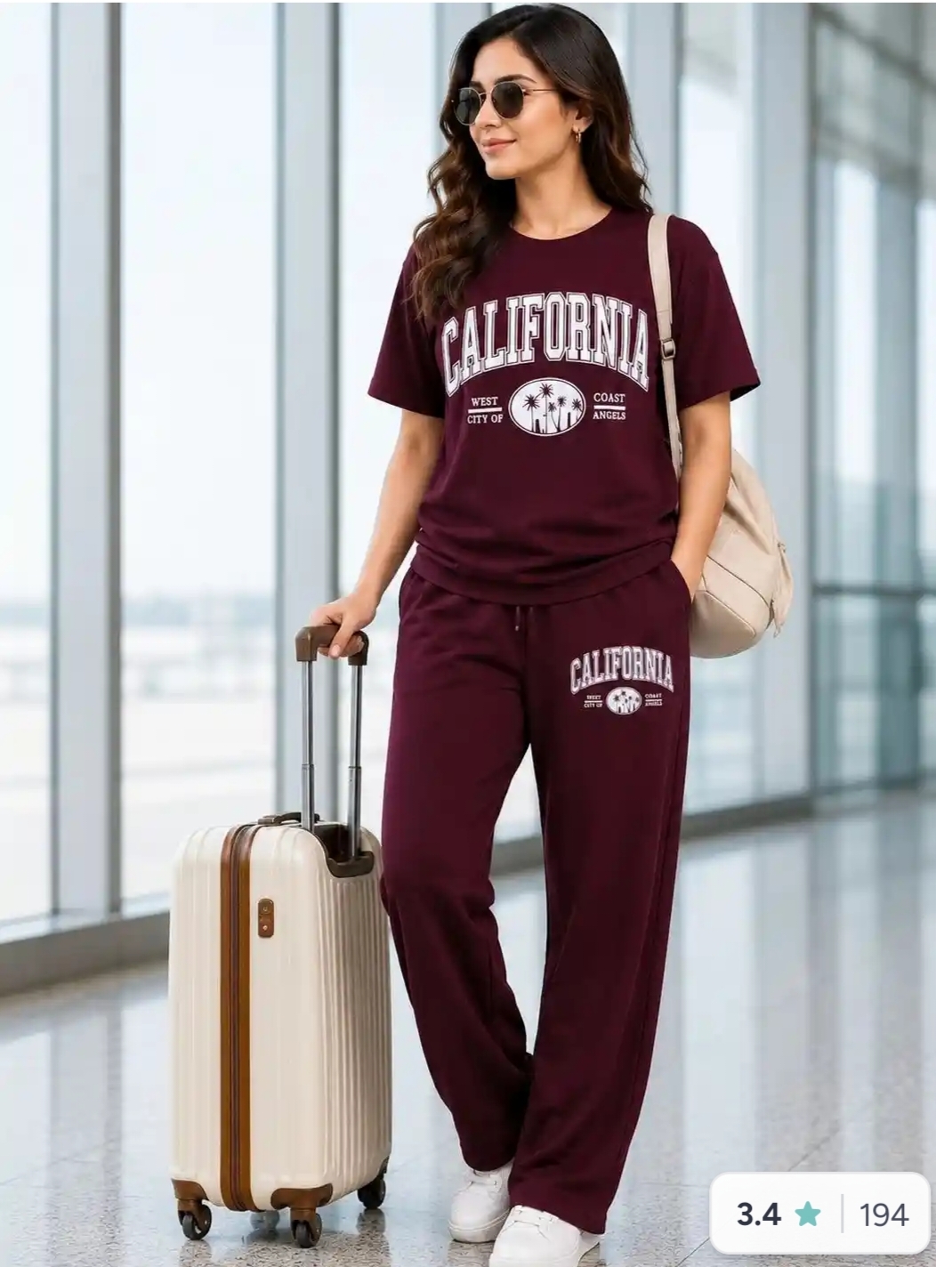Product: Women’s Co-Ord Set Set Includes: T-shirt + Trousers T-shirt: Peach printed T-shirt Neck: Round neck Sleeves: Short sleeves Trousers: Peach printed, mid-rise wide-leg/palazzo trousers Waist: Elasticated waistband Closure: Slip-on Pockets: 2 pocket