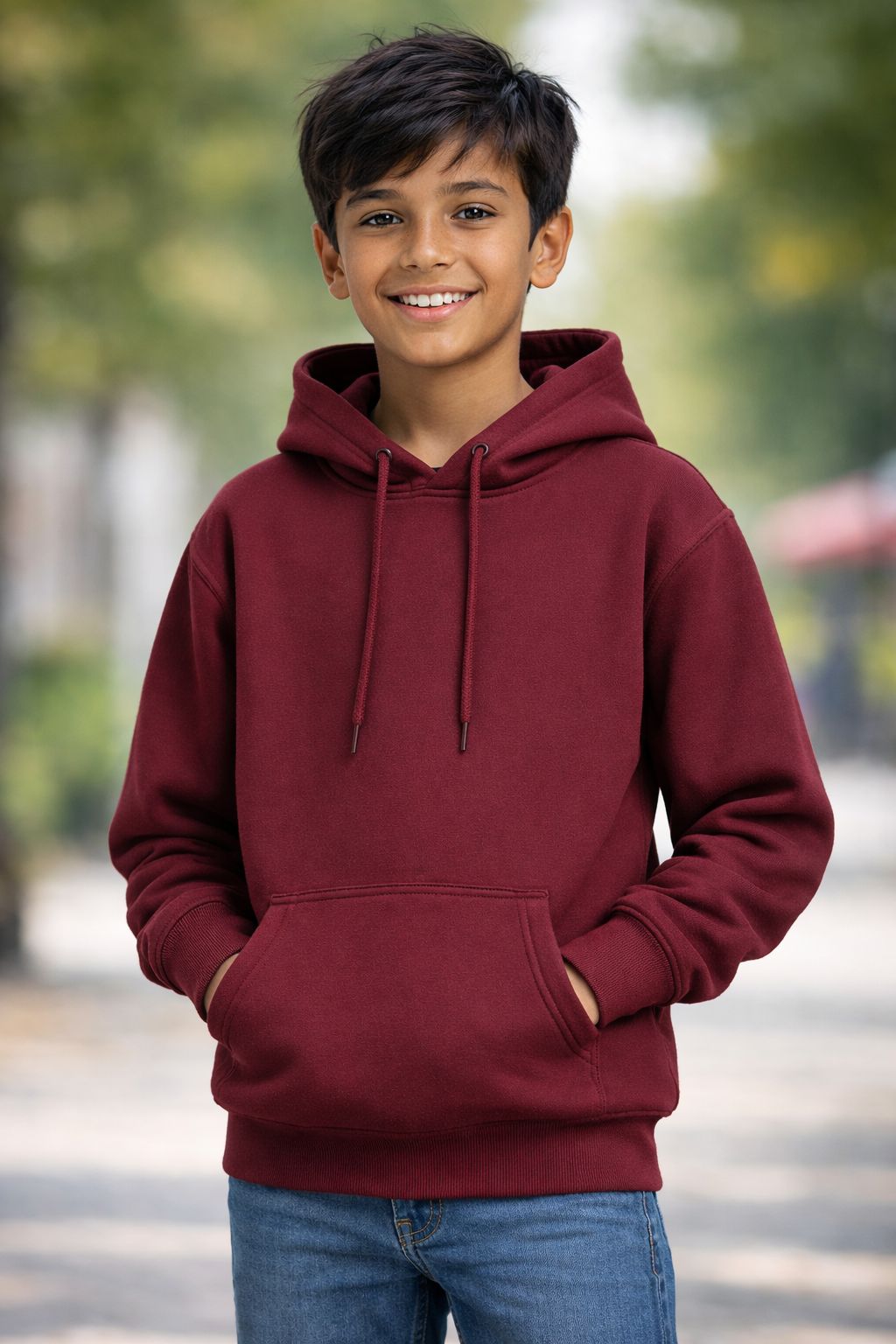 Luxsnug's Maroon Kids Polycotton Hoodie with Zipper 300GSM 7-12 years