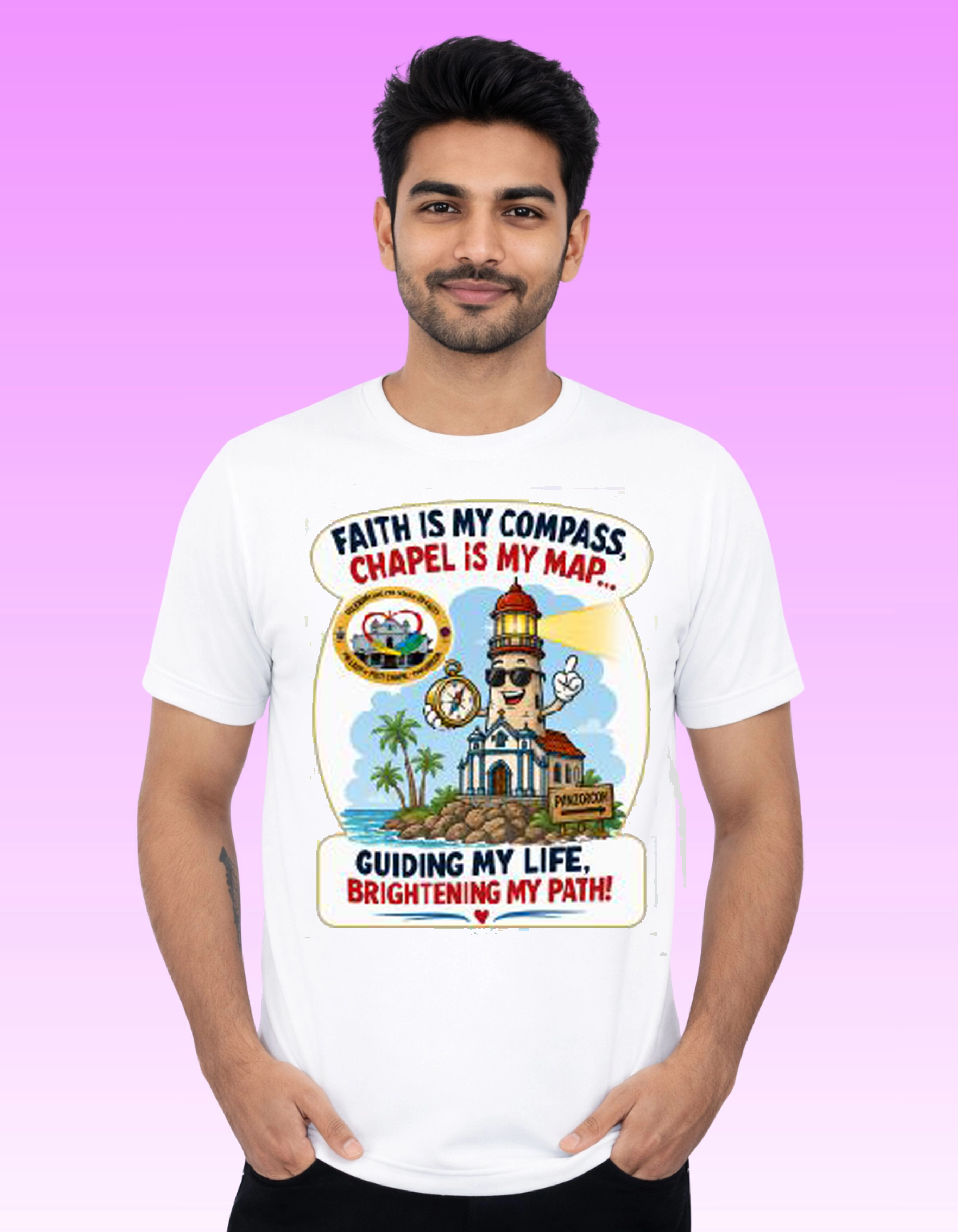 Piety Chapel collection- White Polyester Round Neck 140 GSM Tshirts