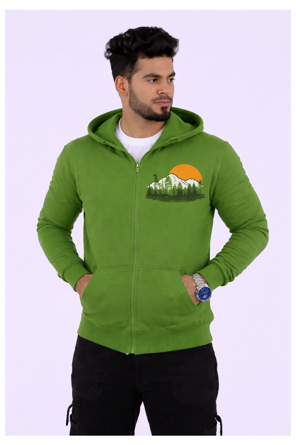 Nisarga's Unisex Jade Lime Cotton Hoodie with Zipper 300GSM