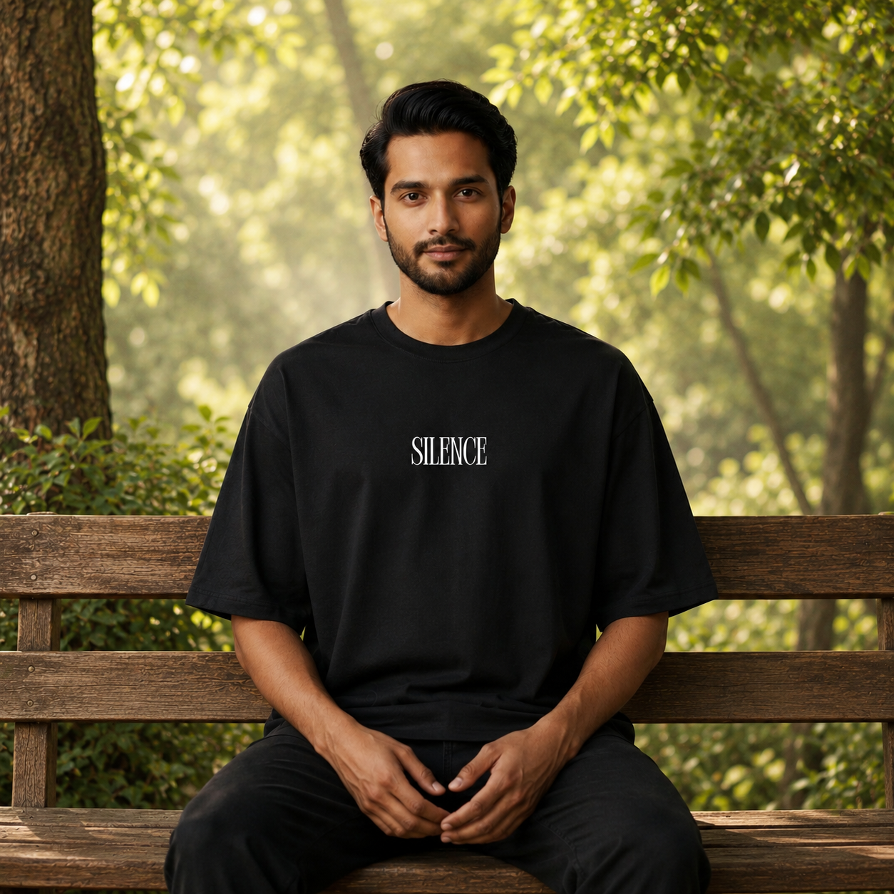 Silence Oversized French Terry 240 GSM T-Shirt Black
