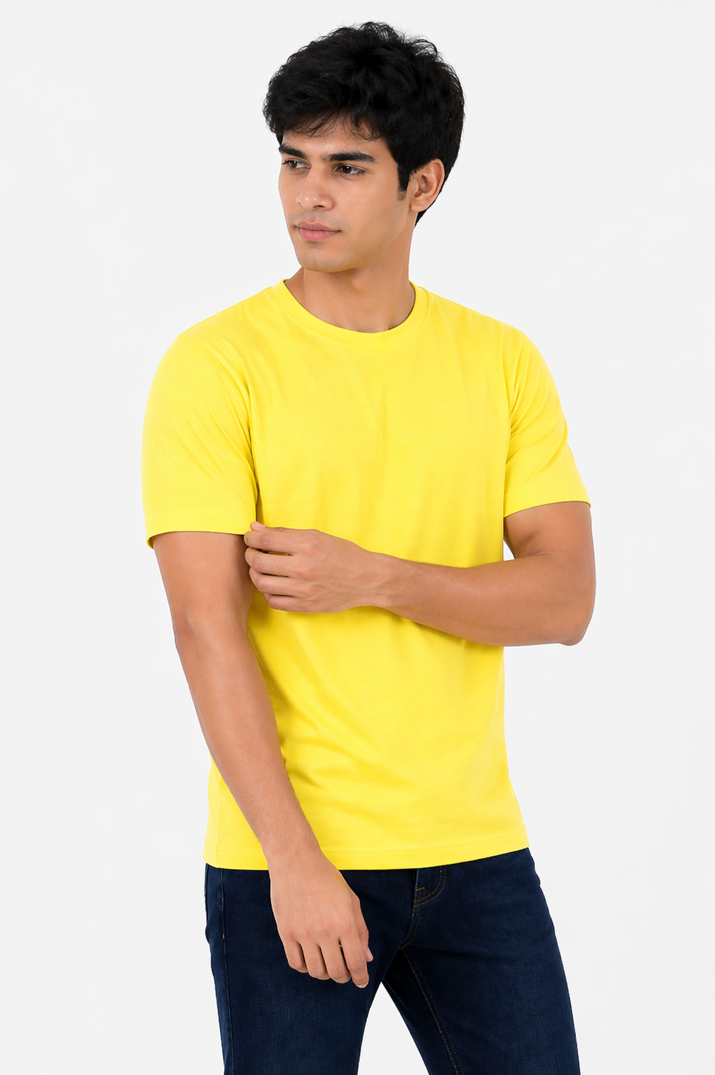 Light Yellow Cotton 180 GSM Regular Fit Round Neck Men’s T-Shirt