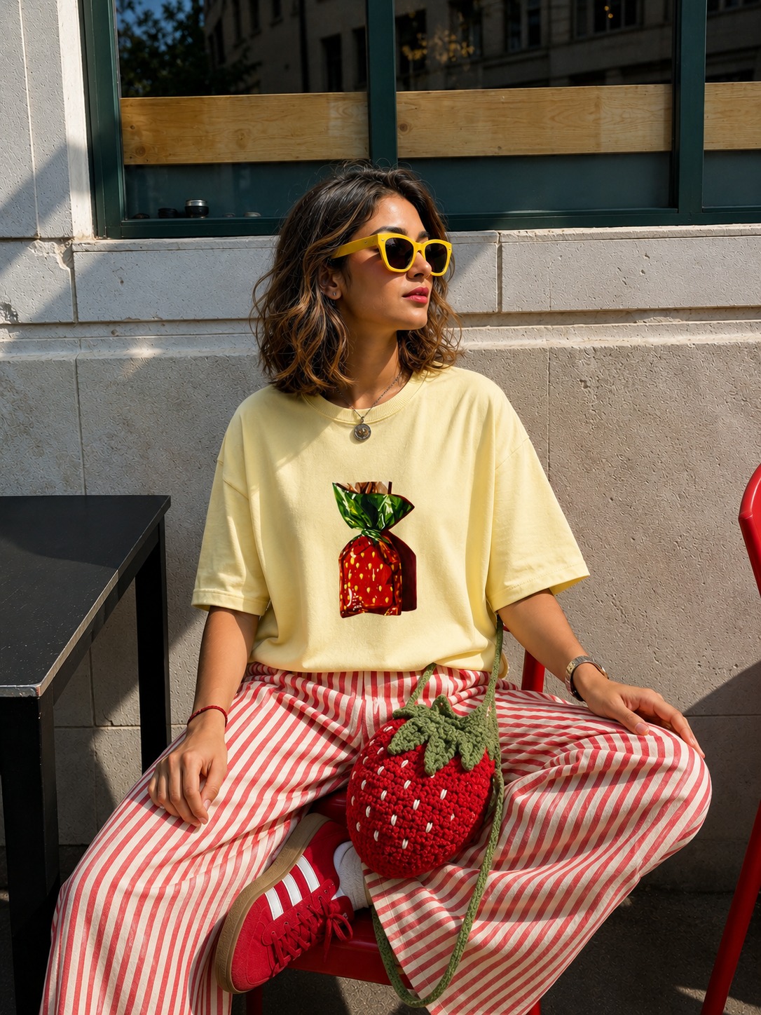 STRAWBERRY Light Yellow Cotton 180GSM Oversize T-shirts