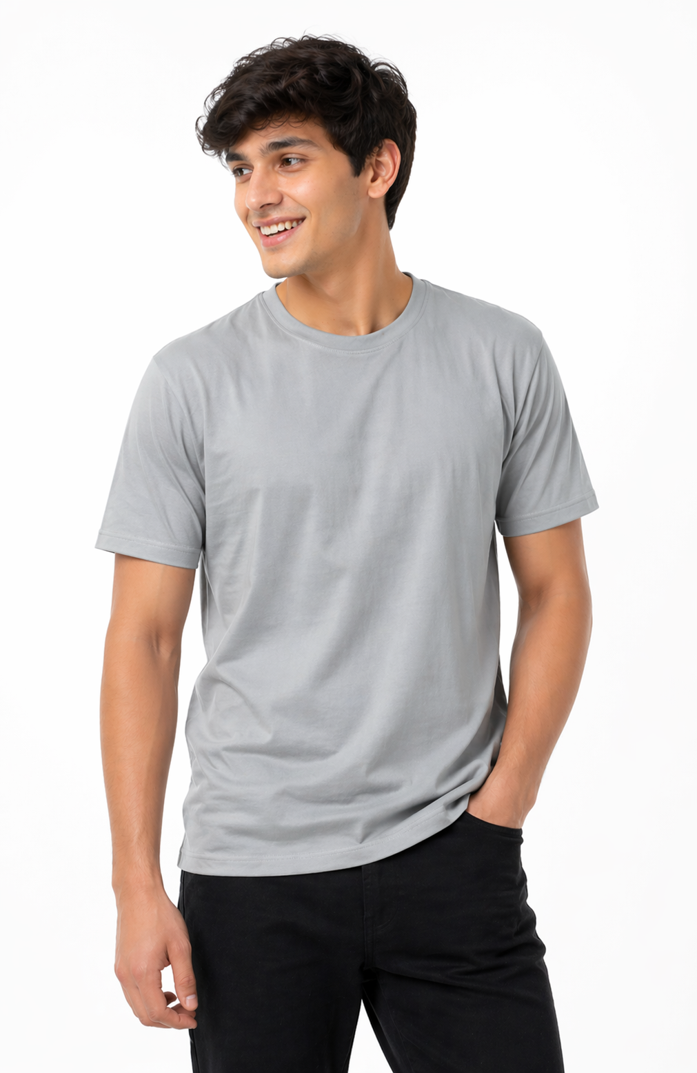 Grey Cotton 180 GSM Regular Fit Round Neck Men’s T-Shirt