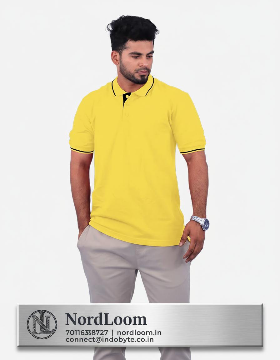 Yellow Cotton Polo Half Sleeve 240 GSM with Black Tipping