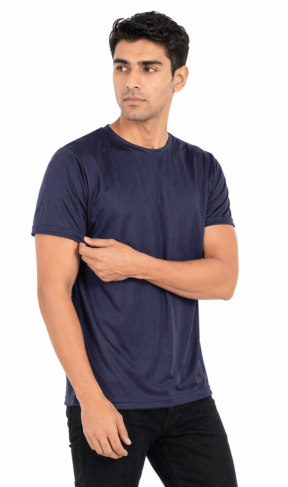 Navy Blue Dot Knit Round Neck Half Sleeve 150 GSM Men’s T Shirt, Regular Fit