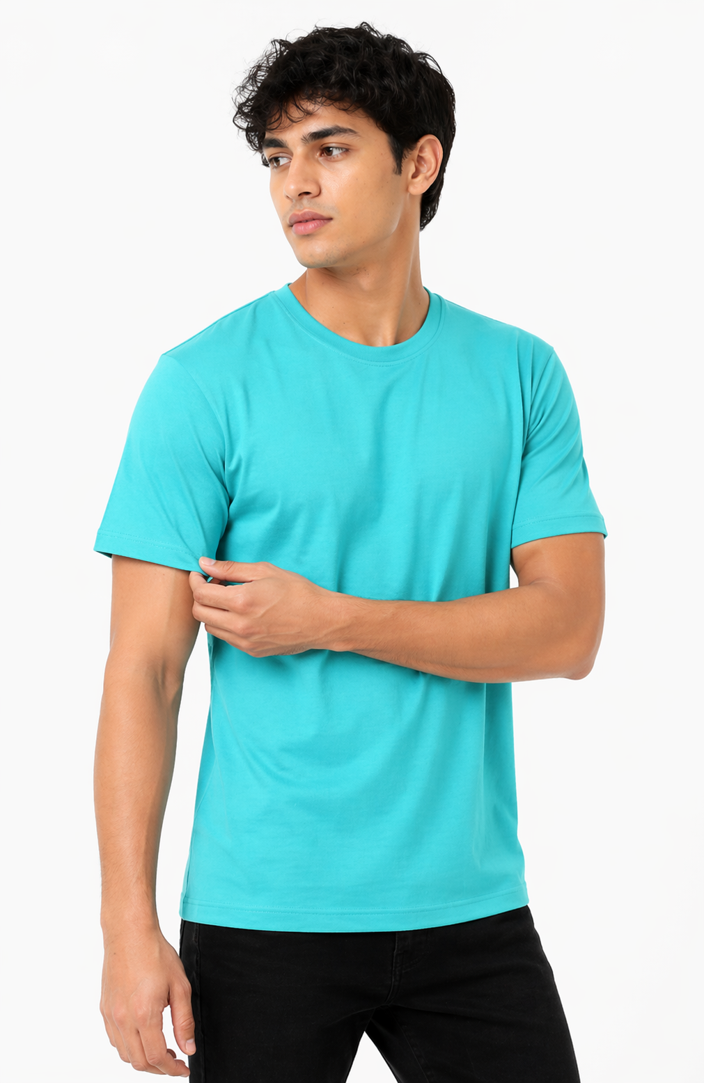 Aqua Blue Color Cotton 180 GSM Regular Fit Round Neck Men’s T-Shirt