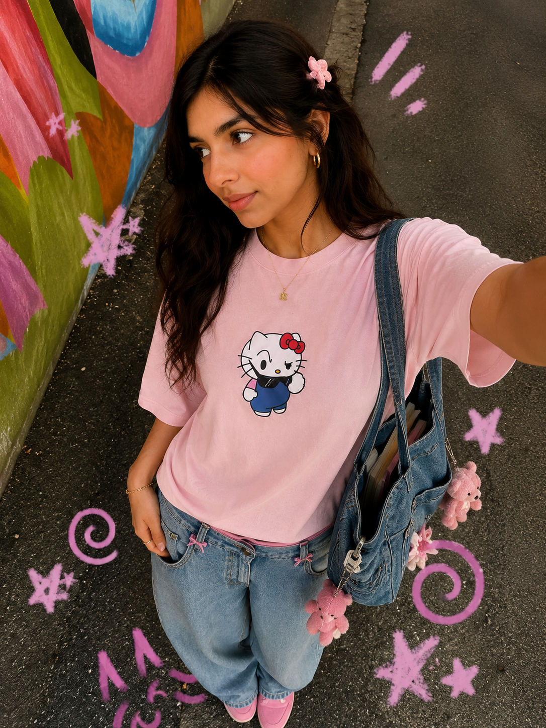 HELLO KITTY Soft Pink Cotton 180GSM Oversize T-shirt