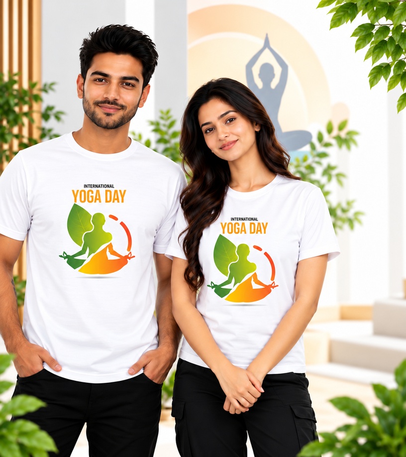 International Yoga Day Nature Meditation Polyester Round Neck Unisex T-Shirt 140 GSM White