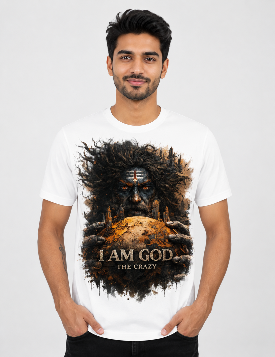 I am God Polyester Round Neck T-Shirt 100 GSM White