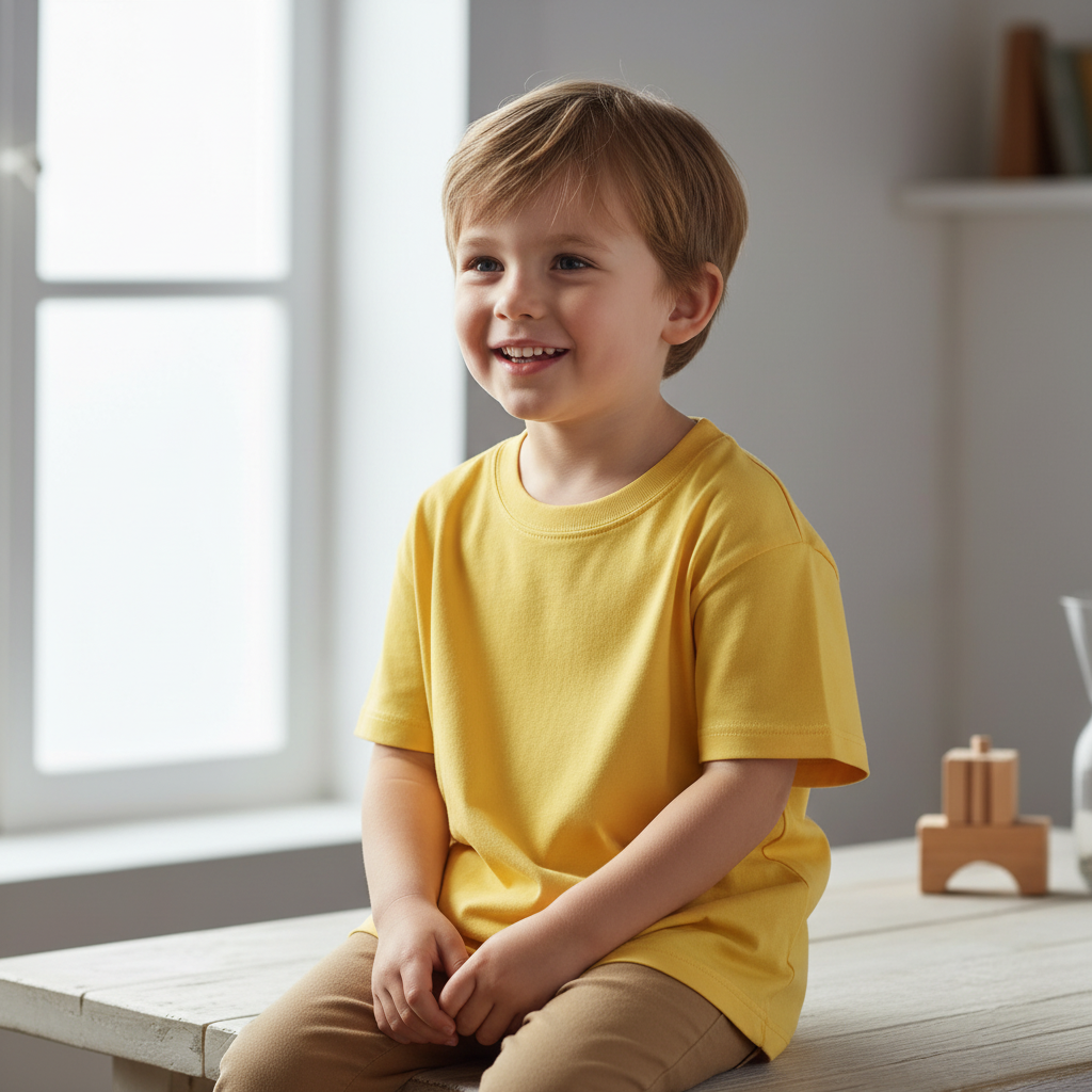 Kids Polyester Round Neck yellow tee