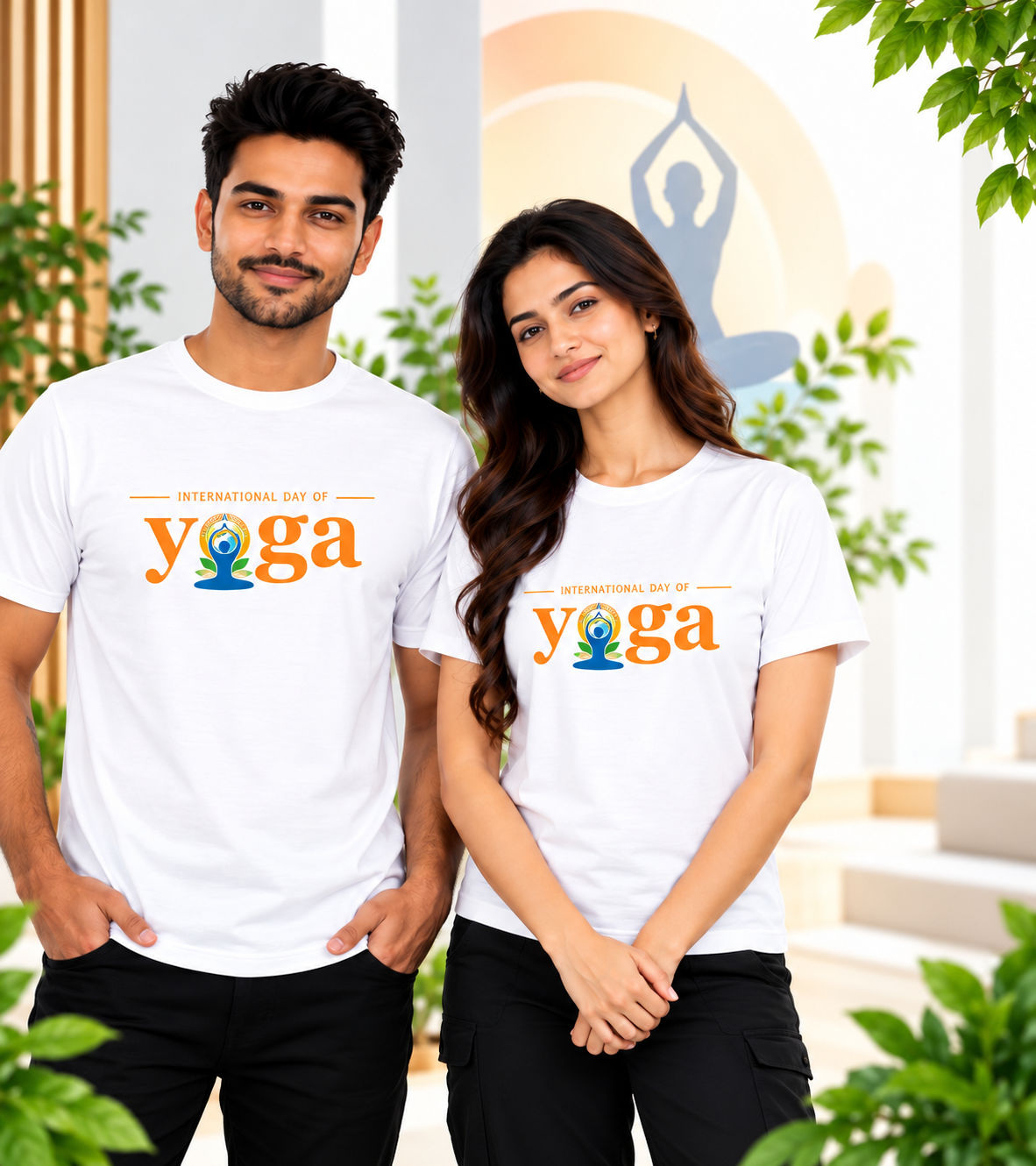 International Yoga Day Heritage Logo Polyester Round Neck Unisex T-Shirt 100 GSM White